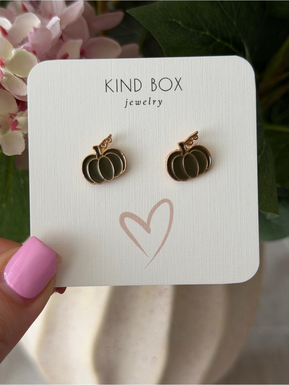 Kind Box Gold Pumpkin Stud Earrings - Olive Green